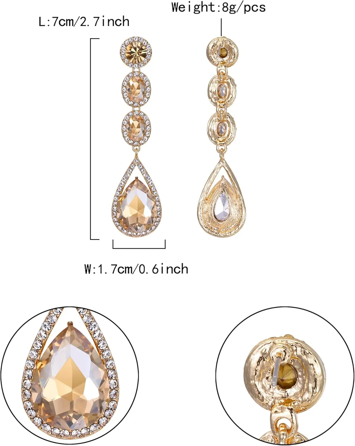 Flyonce Wedding Bridal Rhinestone Crystal Multi Teardrop Pierced Dangle Earrings
