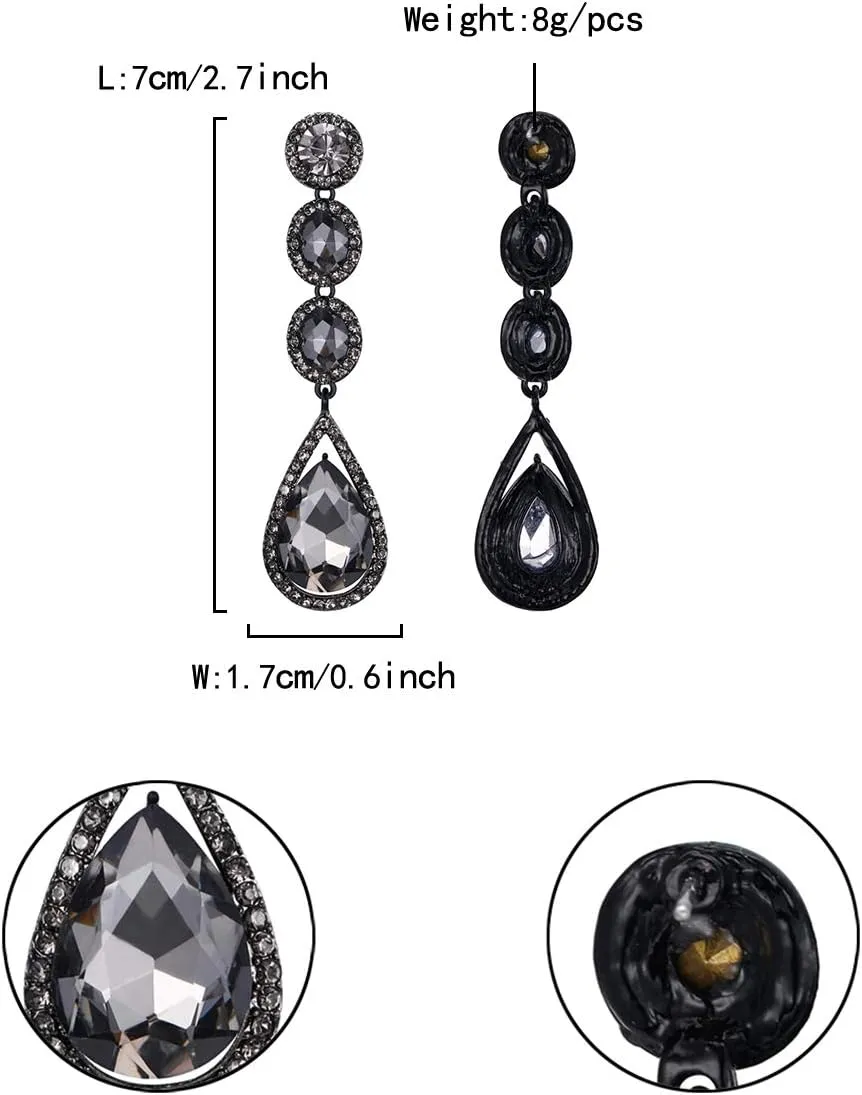 Flyonce Wedding Bridal Rhinestone Crystal Multi Teardrop Pierced Dangle Earrings