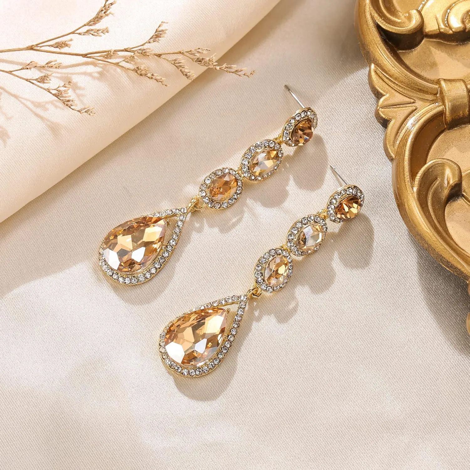 Flyonce Wedding Bridal Rhinestone Crystal Multi Teardrop Pierced Dangle Earrings
