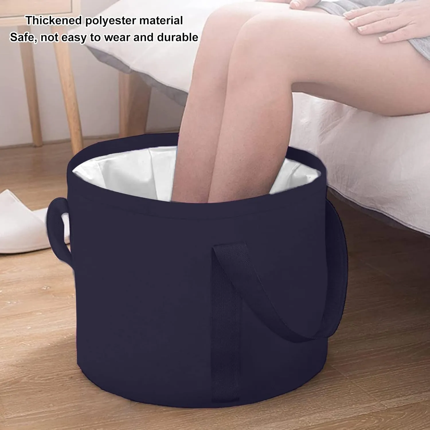 Foldable Foot Bath Bucket, Foot Spa Soak Tub Portable Portable Foot Bath Bag with Storage Bag for Travel Hiking Home (Navy Blue)