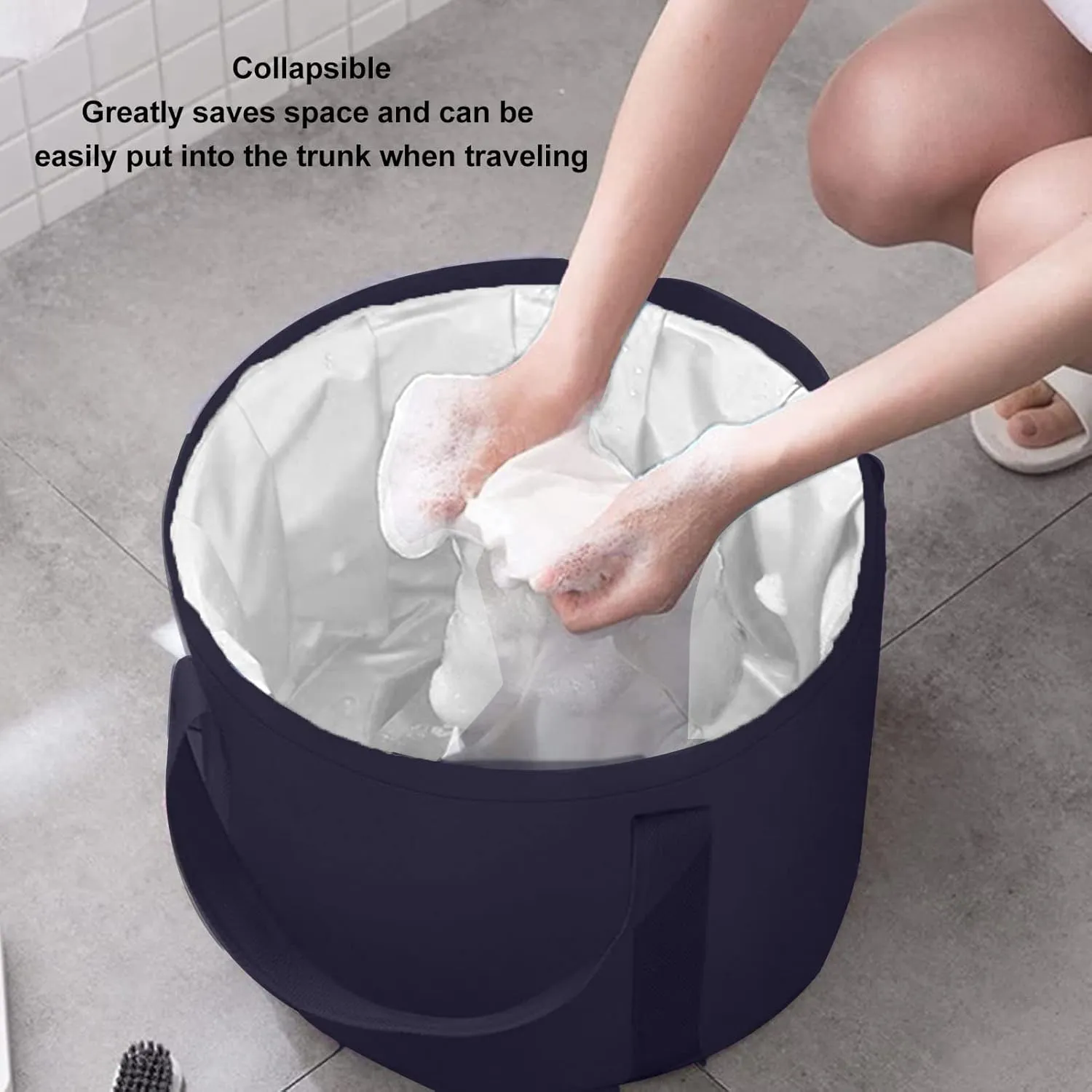 Foldable Foot Bath Bucket, Foot Spa Soak Tub Portable Portable Foot Bath Bag with Storage Bag for Travel Hiking Home (Navy Blue)