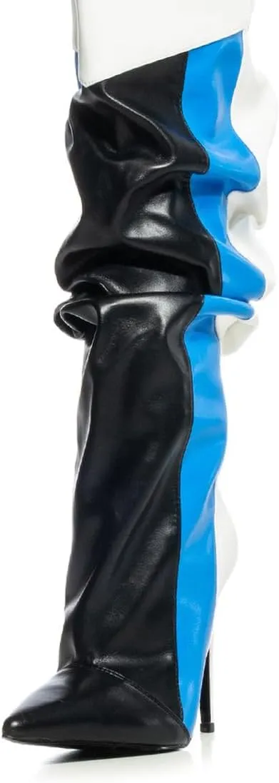 FOWT Women Pointed Toe Over The Knee High Boots Stiletto High Heel Long Boots Contrast Stitching Party Dance Shoes Size 4-16 US