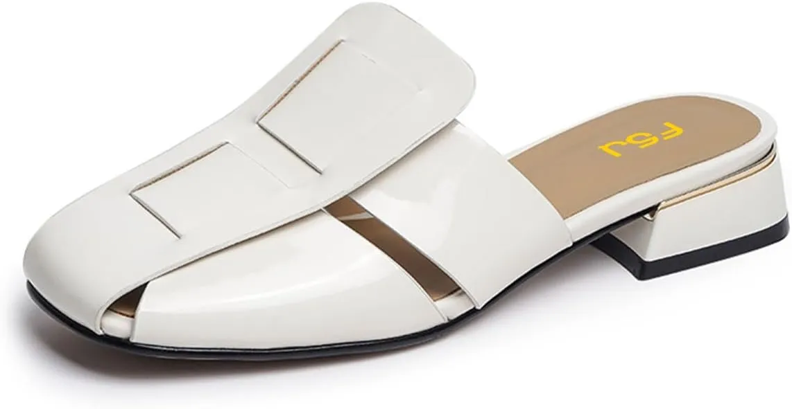 FSJ Women Closed Square Toe Block Low Heel Slide Sandals Slip On Woven Cage Backless Mules Casual Outdoor Shoes Size 4-15 US
