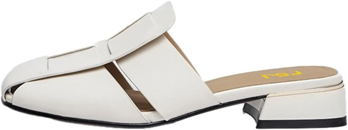FSJ Women Closed Square Toe Block Low Heel Slide Sandals Slip On Woven Cage Backless Mules Casual Outdoor Shoes Size 4-15 US