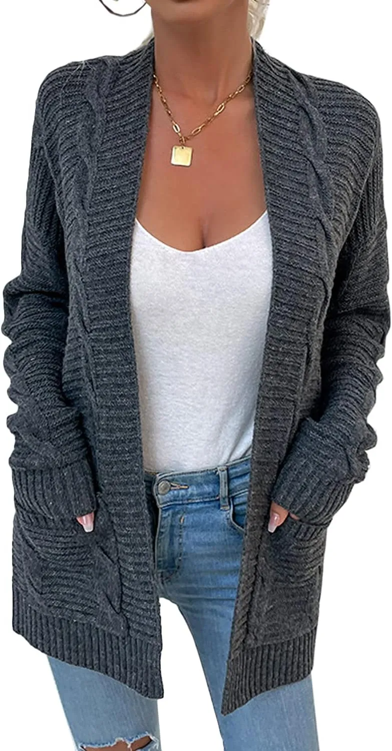 futurino Knit Cardigan Women's Chunky Open Front Outwear Cover Up with Pockets