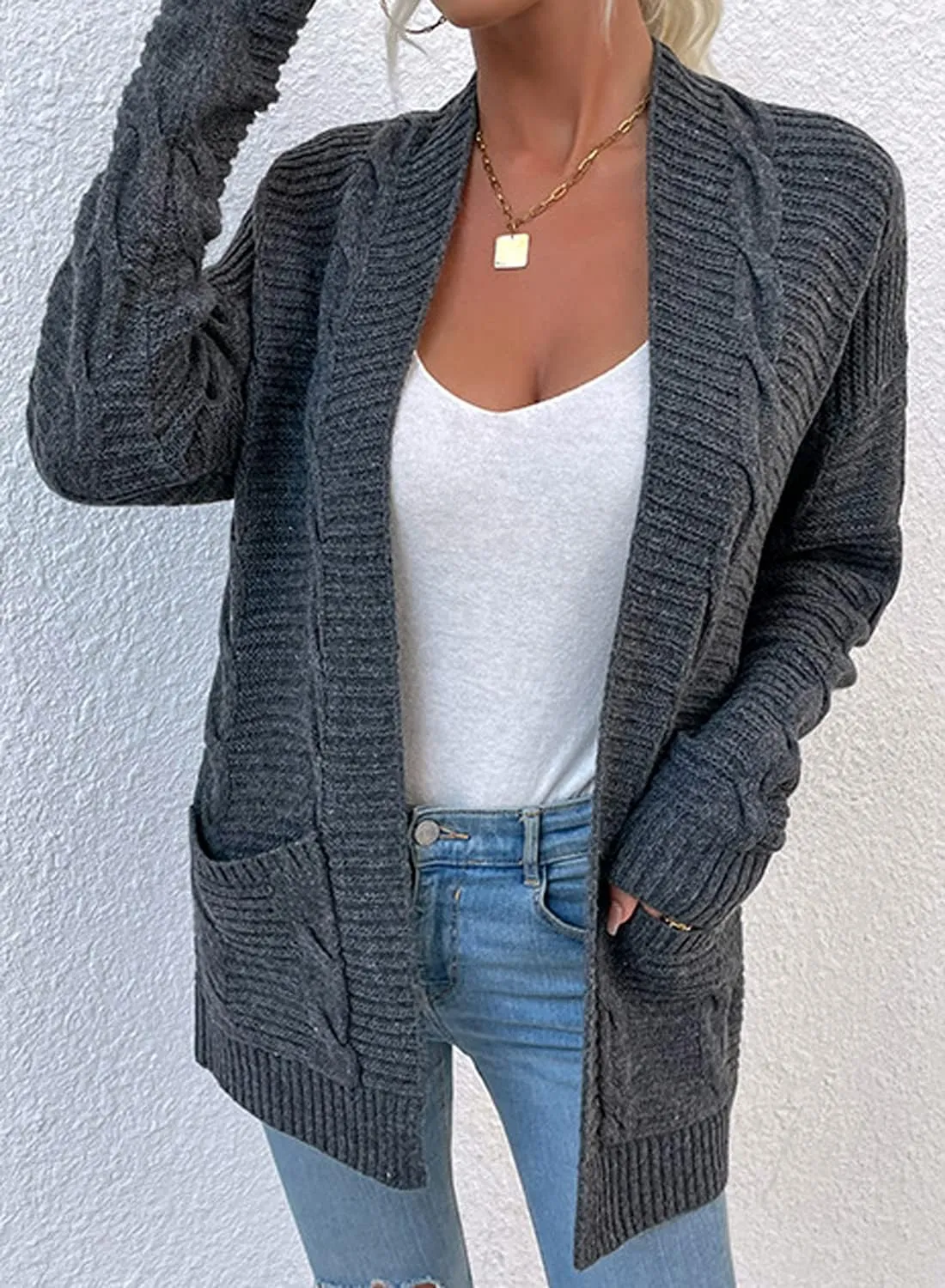 futurino Knit Cardigan Women's Chunky Open Front Outwear Cover Up with Pockets