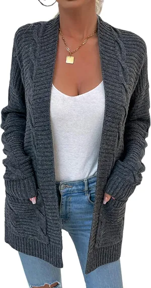 futurino Knit Cardigan Women's Chunky Open Front Outwear Cover Up with Pockets
