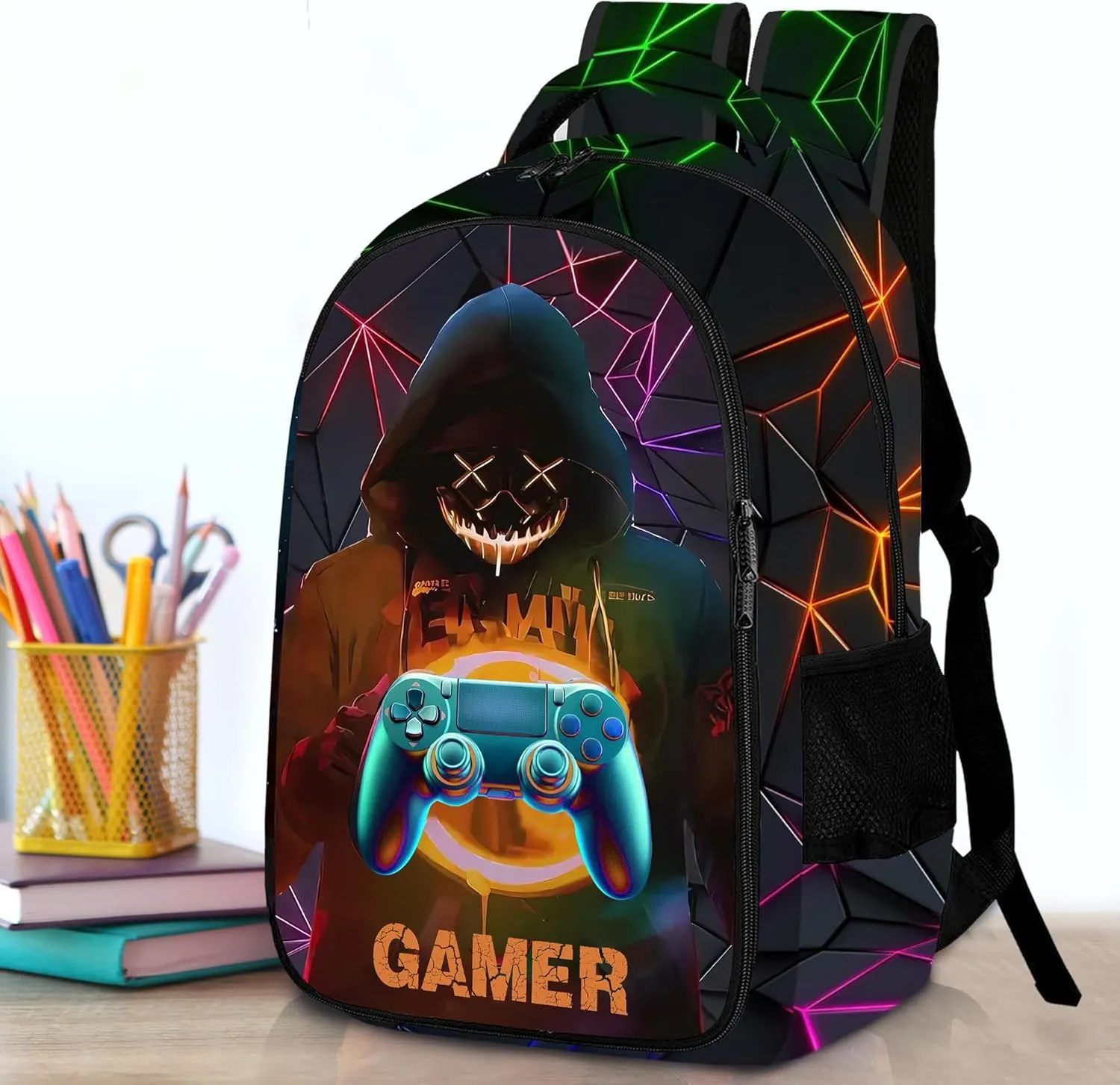Game Backpack Set for Boys, Gaming Backpack 3 Pack, Boy Backpack Lunch Box, and Pencil Bag for Kids Teens Elementary Middle School Large Capacity Game School Bag 17" Travel Back Pack