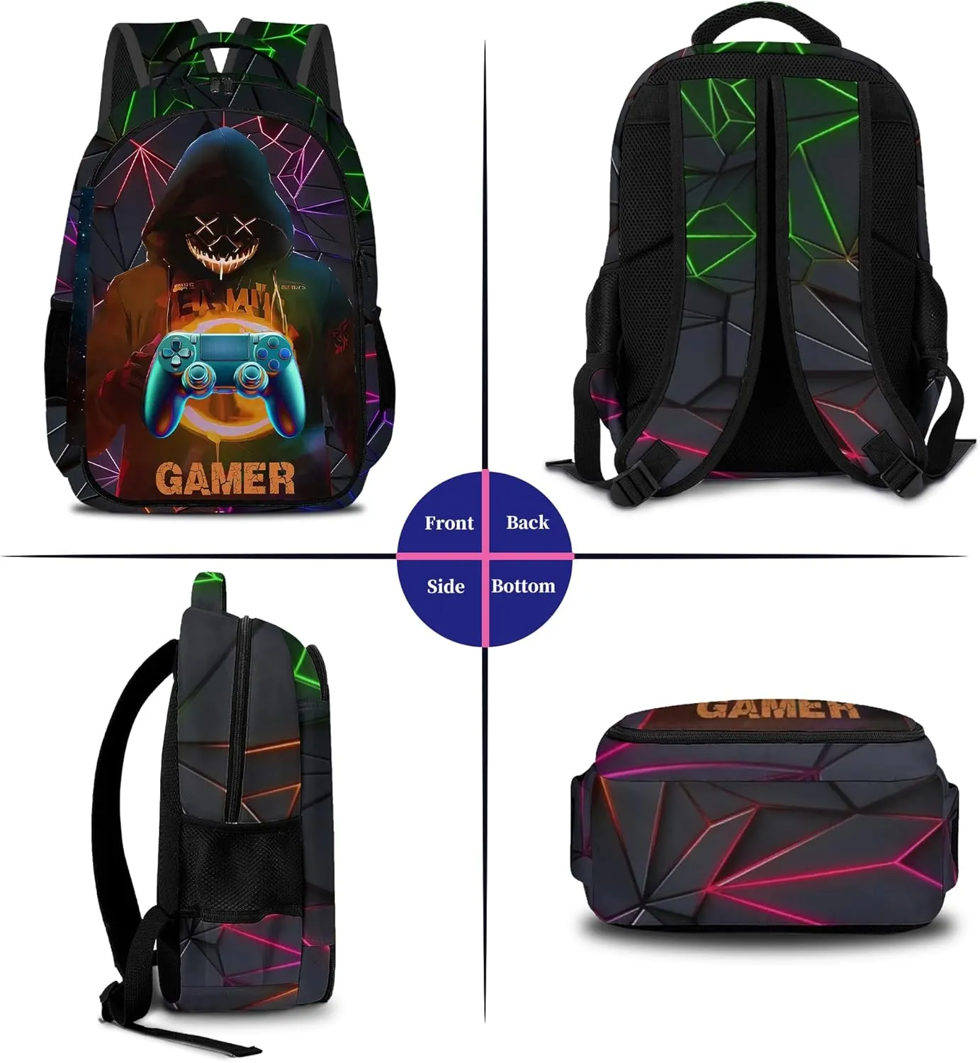 Game Backpack Set for Boys, Gaming Backpack 3 Pack, Boy Backpack Lunch Box, and Pencil Bag for Kids Teens Elementary Middle School Large Capacity Game School Bag 17" Travel Back Pack