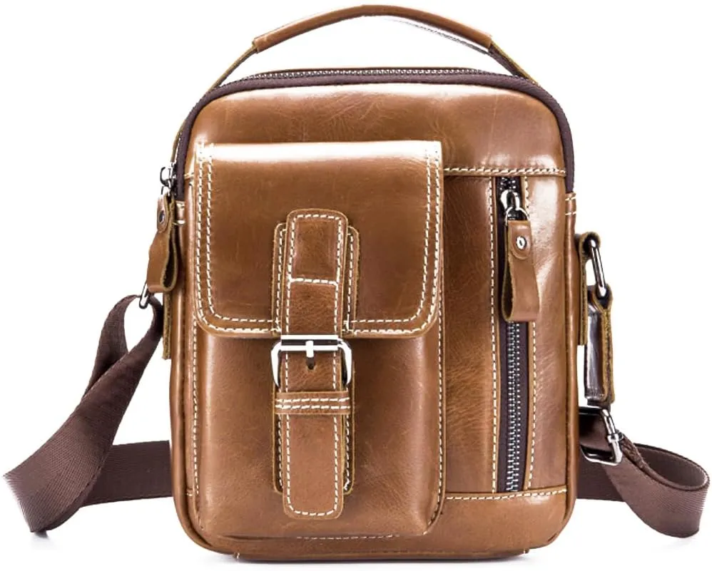 Genuine Leather Men's Vintage Crossbody Bag/Messenge bag, Side Cross Tote Men's Bags, Shoulder Bags, Work Business Travel Bags, Men's Wallets, Satchel Bags, Men's Zipper Crossbody Shoulder Bags
