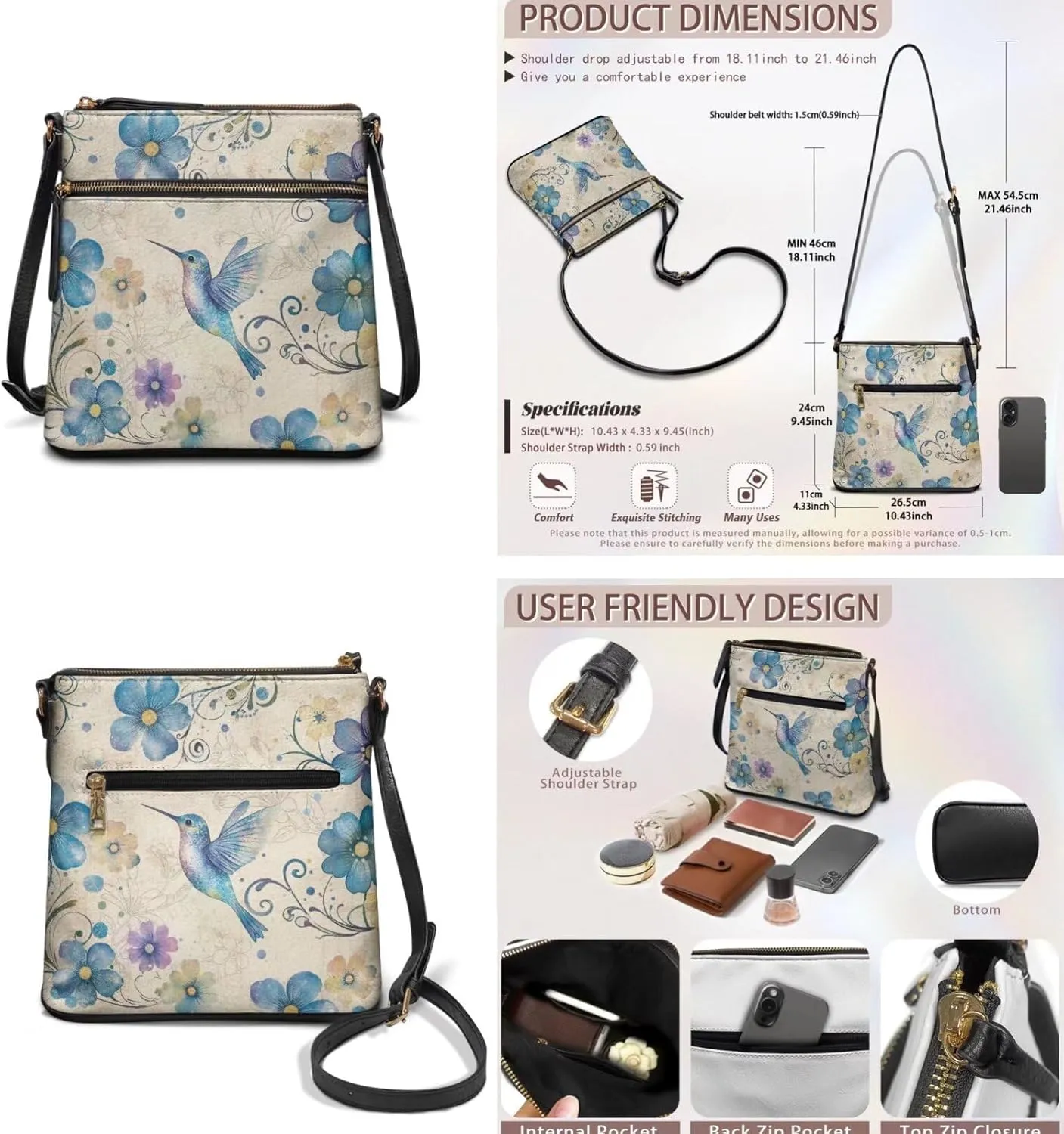 GIFTPUZZ 2PCS Soft Leather Crossbody Bags and Purses Set for Women Vagan Leather Purses Medium Shoulder Handbags