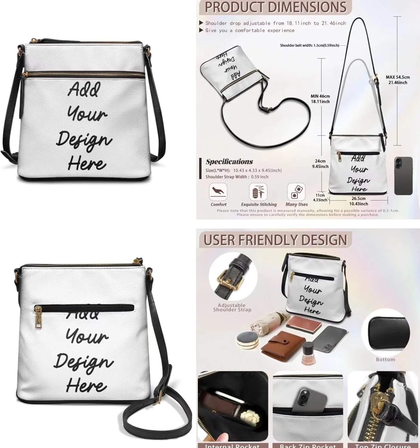 GIFTPUZZ 2PCS Soft Leather Crossbody Bags and Purses Set for Women Vagan Leather Purses Medium Shoulder Handbags