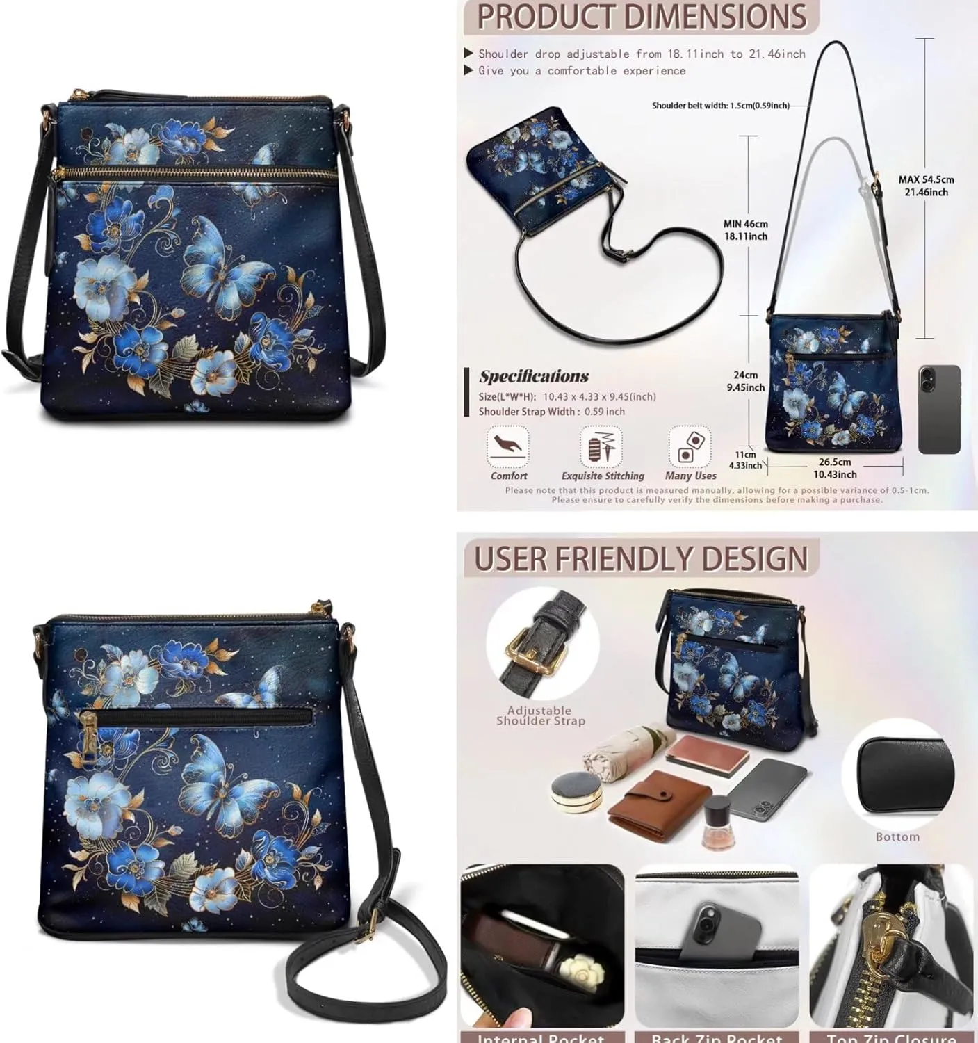 GIFTPUZZ 2PCS Soft Leather Crossbody Bags and Purses Set for Women Vagan Leather Purses Medium Shoulder Handbags
