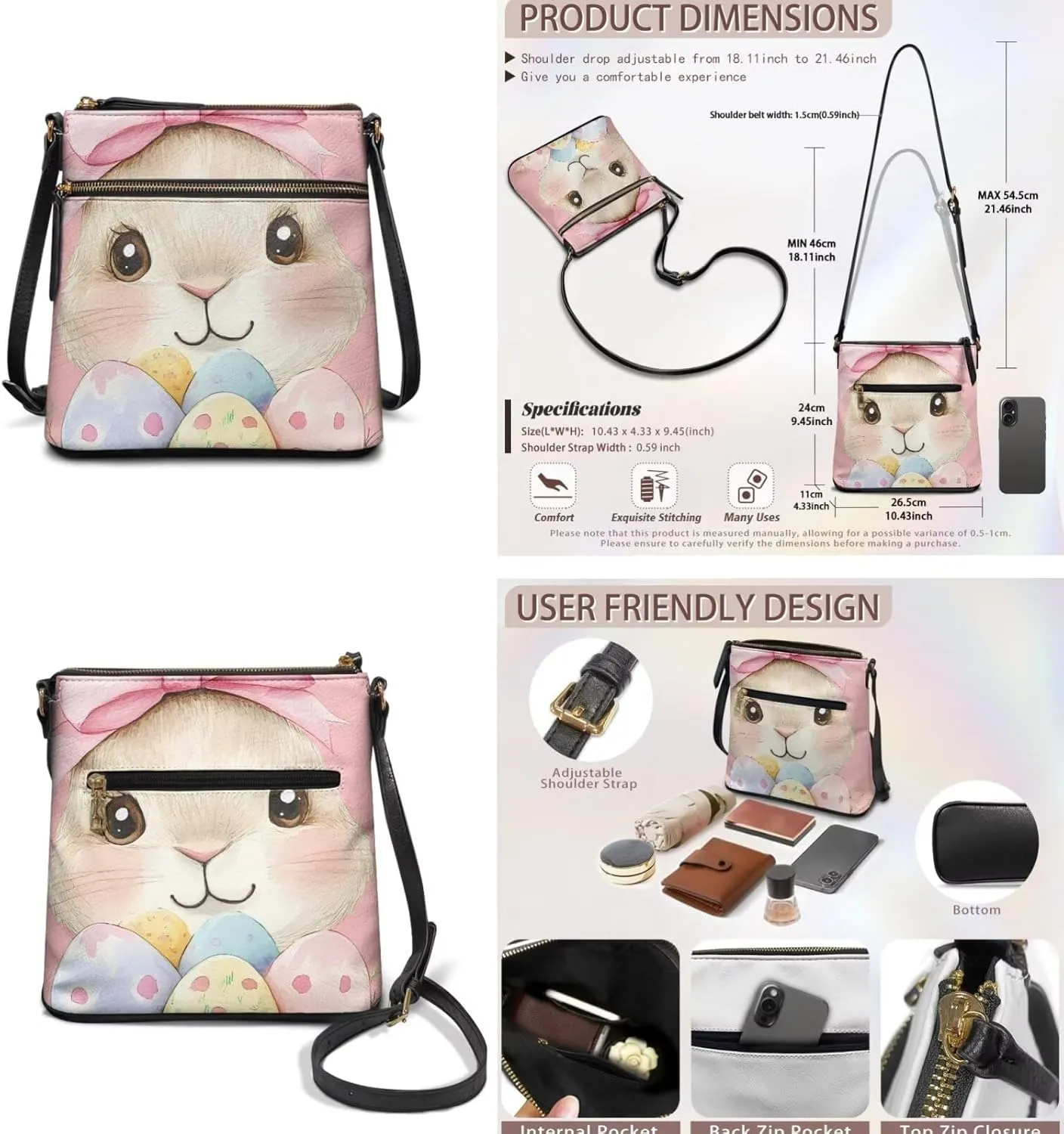 GIFTPUZZ 2PCS Women Crossbody Purses and Wallet Set Soft Leather Handbags with Adjutsable Strap High-capacity