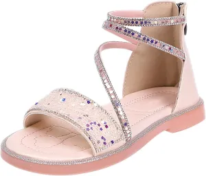 Girls Gladiator Sandals Cute Strappy Sparkly Lightweight Princess Sandals with Zipper Kids Summer Beach Roman Shoes