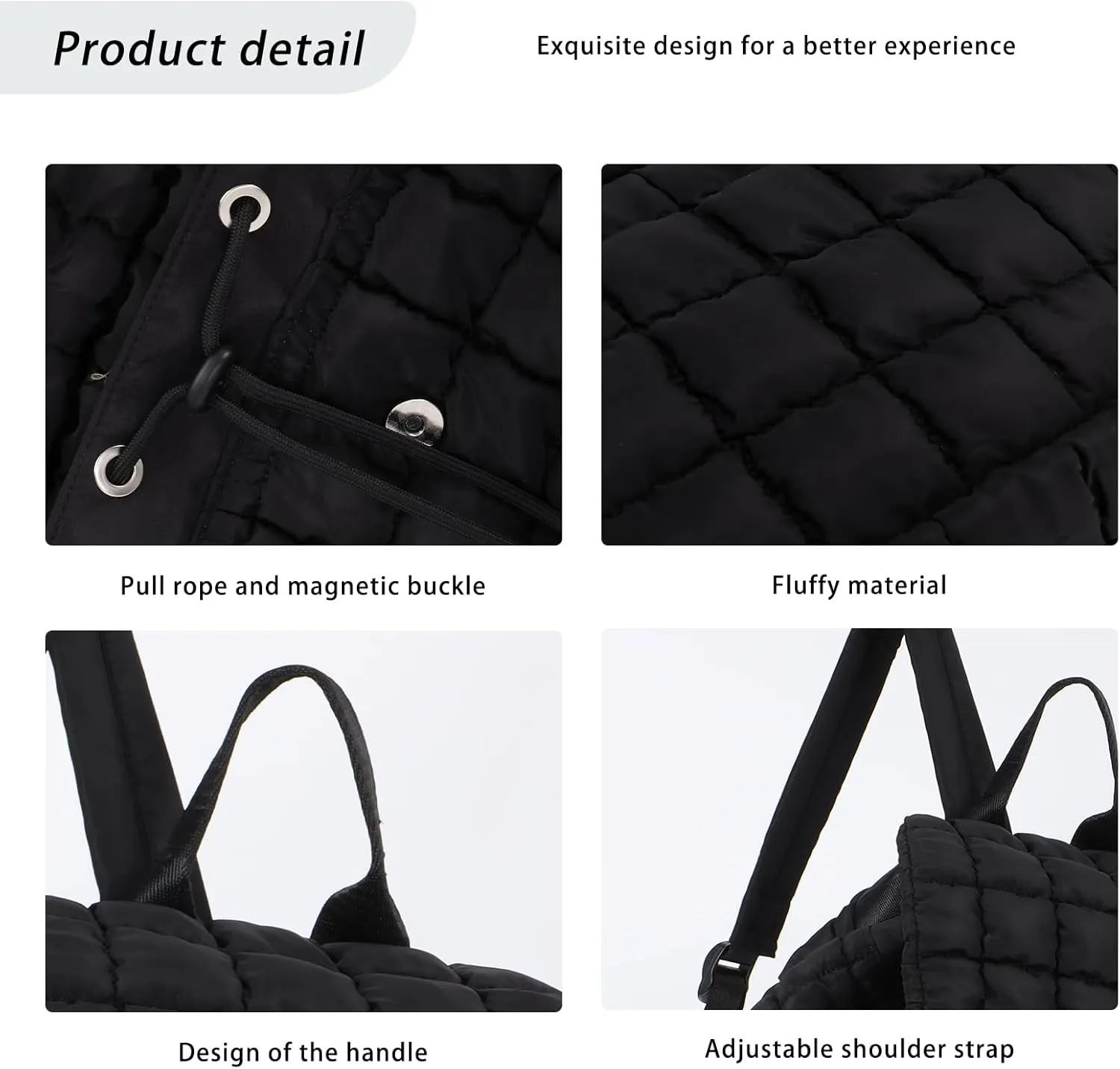 GOKTOW Quilted Backpack for Women, Puffer Gym Bag for Travel Sports Lightweight Drawstring.Black