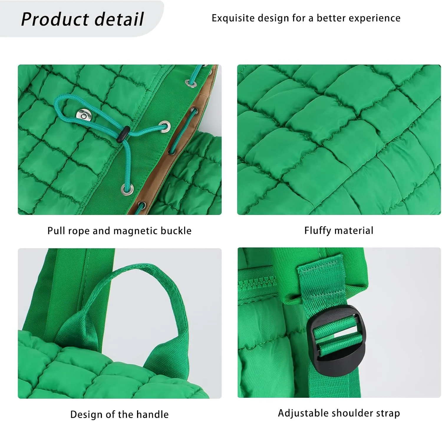 GOKTOW Quilted Backpack for Women, Puffer Gym Bag for Travel Sports Lightweight Drawstring,Green