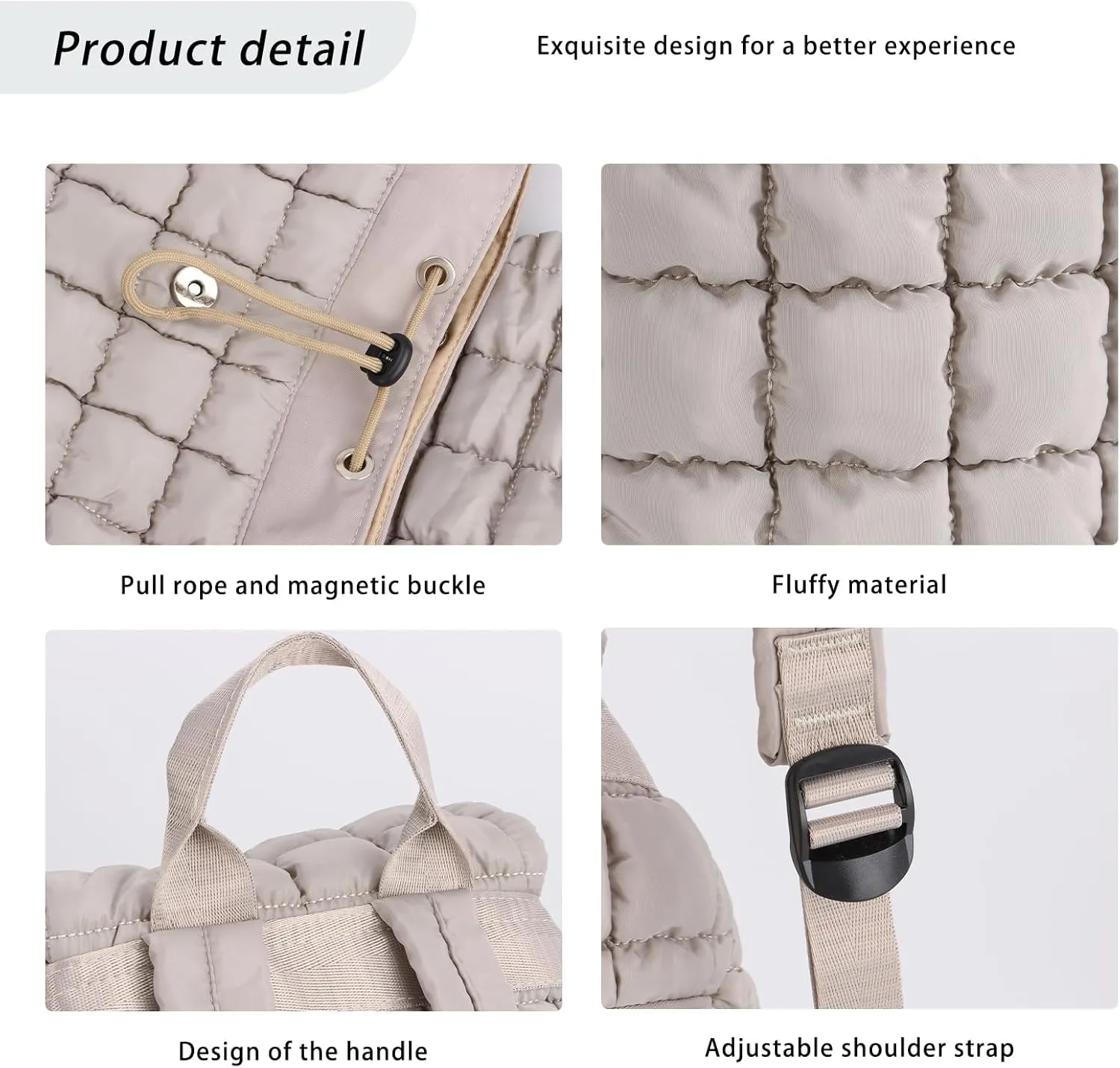 GOKTOW Quilted Backpack for Women, Puffer Gym Bag for Travel Sports Lightweight Drawstring,Khaki