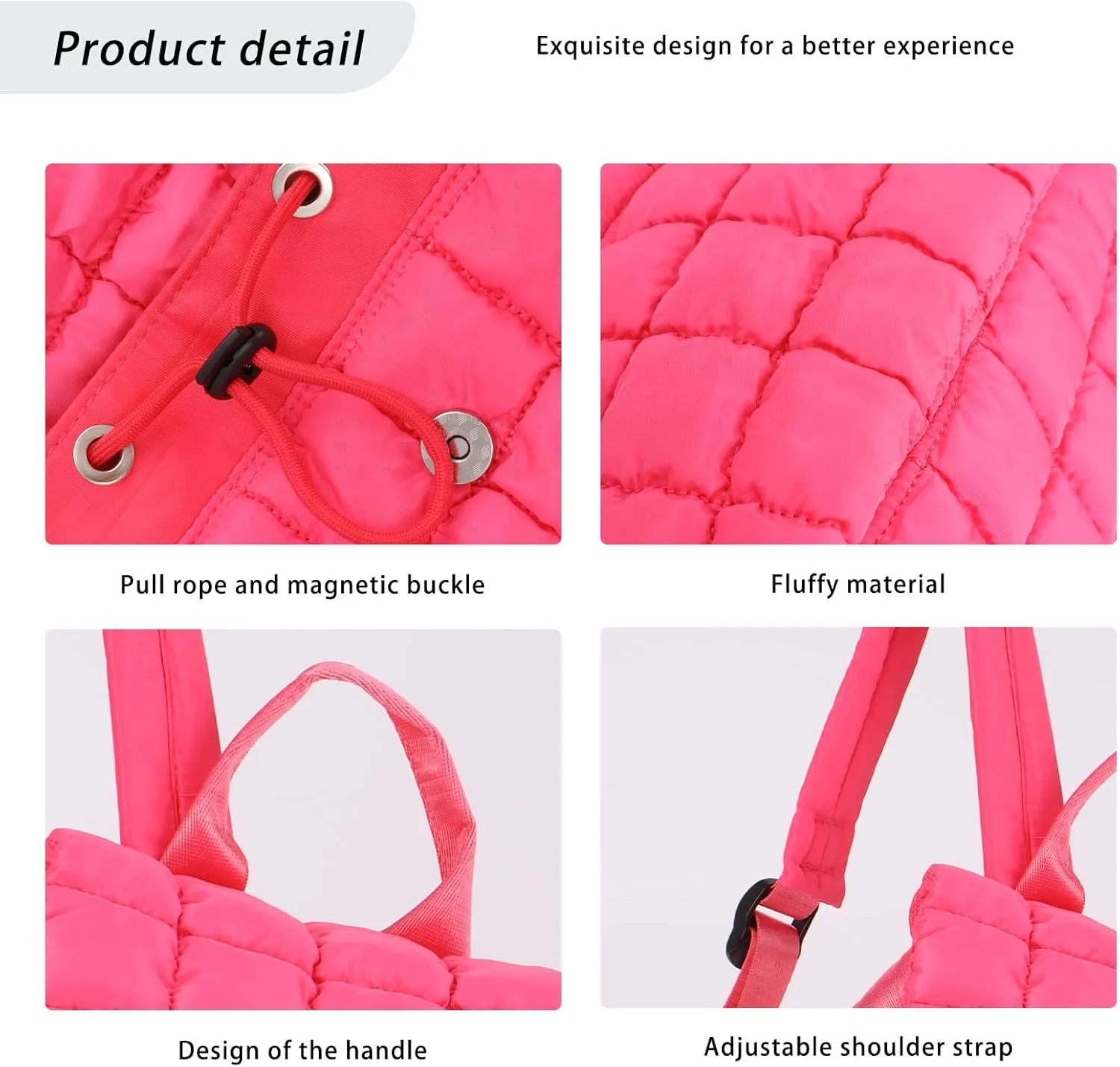 GOKTOW Quilted Backpack for Women, Puffer Gym Bag for Travel Sports Lightweight Drawstring,Pink