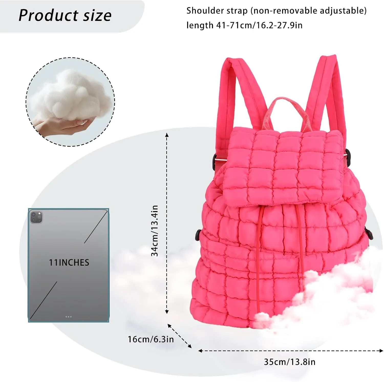 GOKTOW Quilted Backpack for Women, Puffer Gym Bag for Travel Sports Lightweight Drawstring,Pink