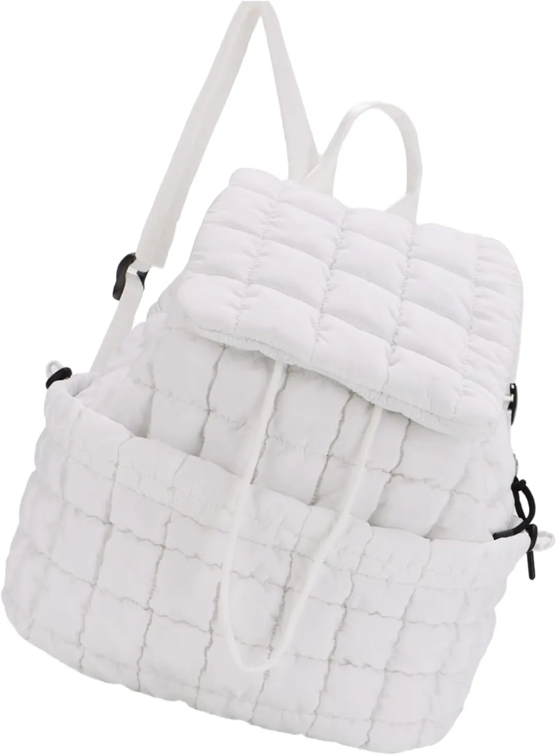 GOKTOW Quilted Backpack for Women, Puffer Gym Bag for Travel Sports Lightweight Drawstring,White