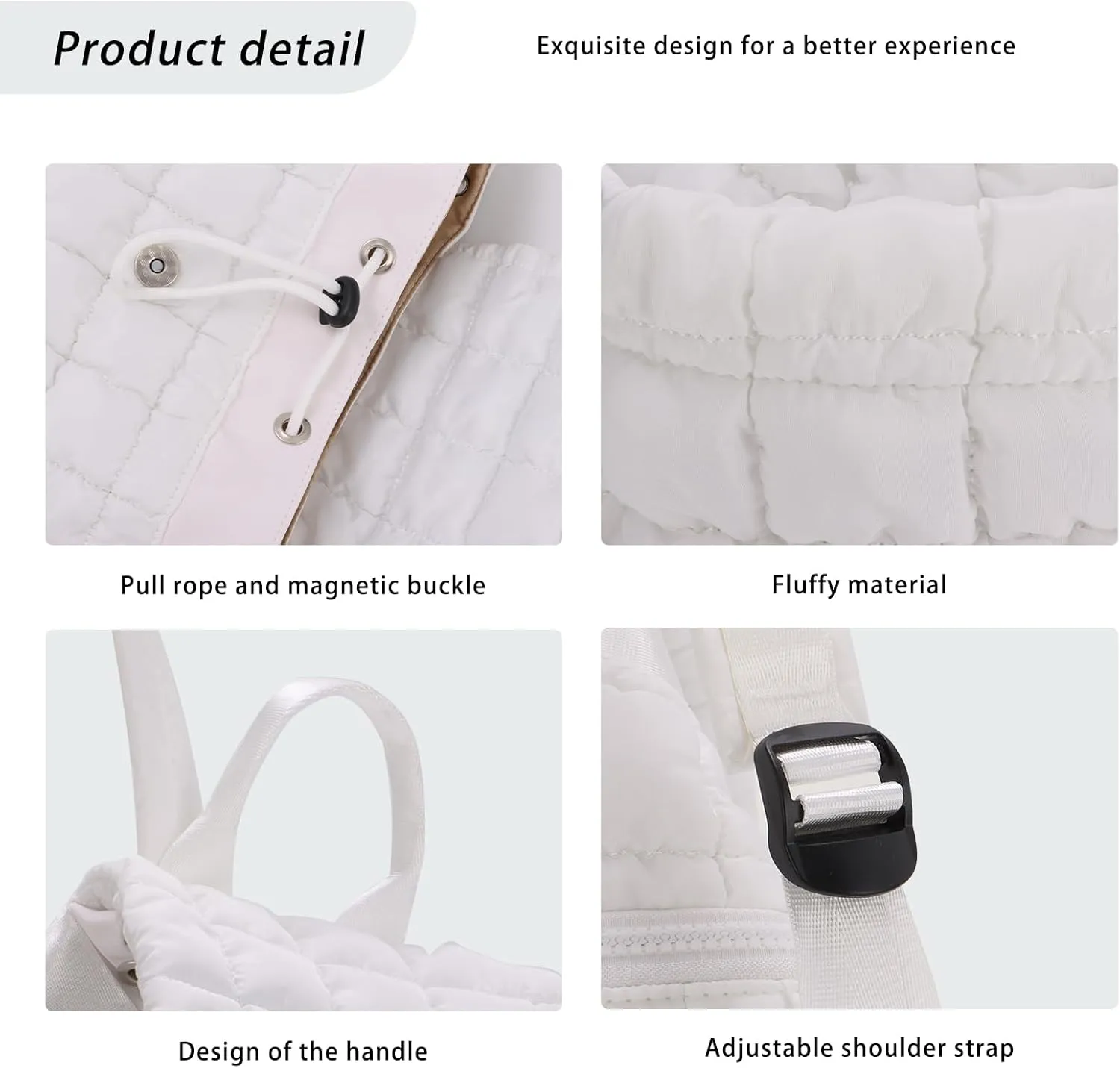 GOKTOW Quilted Backpack for Women, Puffer Gym Bag for Travel Sports Lightweight Drawstring,White