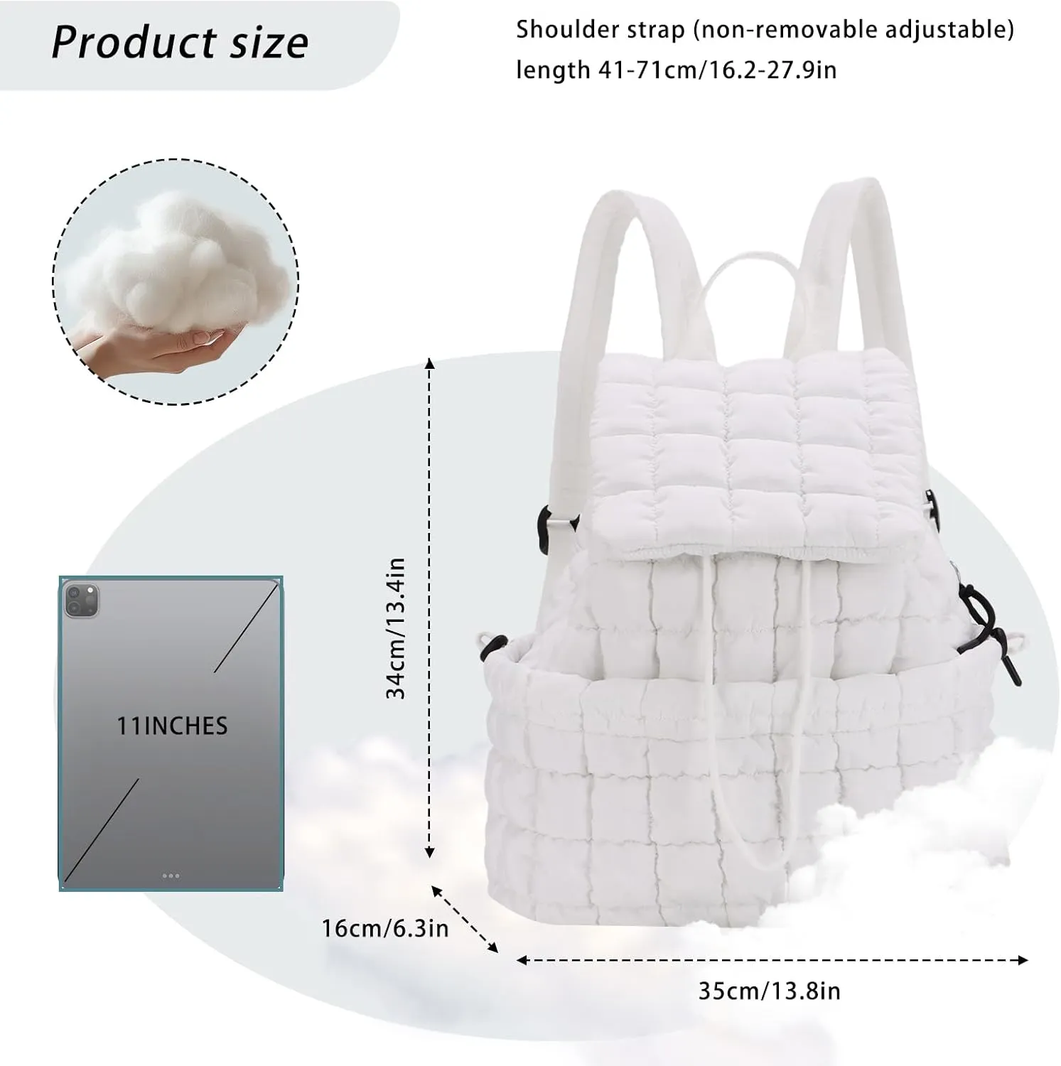 GOKTOW Quilted Backpack for Women, Puffer Gym Bag for Travel Sports Lightweight Drawstring,White