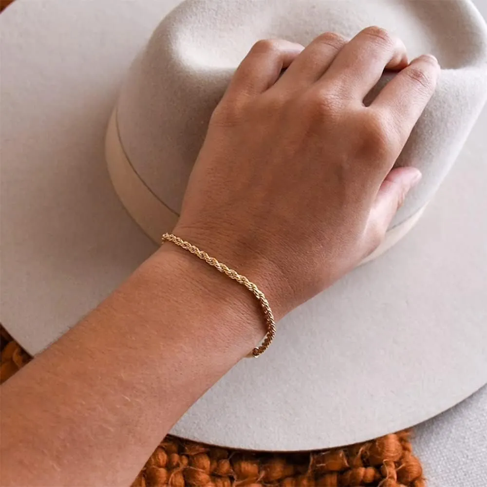 Gold Bracelets for Women 14K Gold Plated Dainty Gold Bracelet Lightweight Chain Bracelet Satellite Bar Bead CZ Four Leaf Clover Bracelet Simple Minimalist Handmade Jewelry Gift