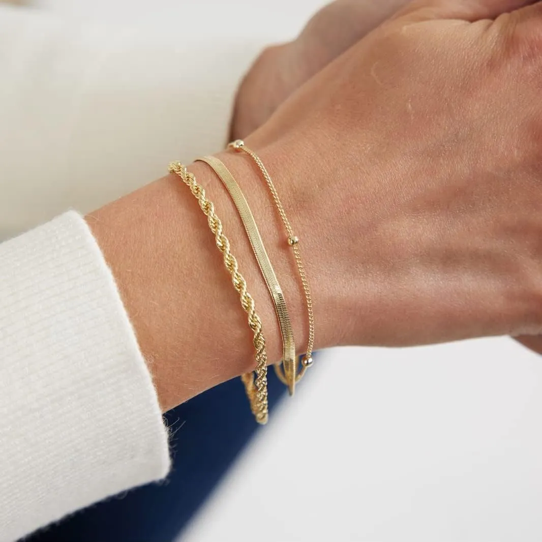 Gold Bracelets for Women 14K Gold Plated Dainty Gold Bracelet Lightweight Chain Bracelet Satellite Bar Bead CZ Four Leaf Clover Bracelet Simple Minimalist Handmade Jewelry Gift