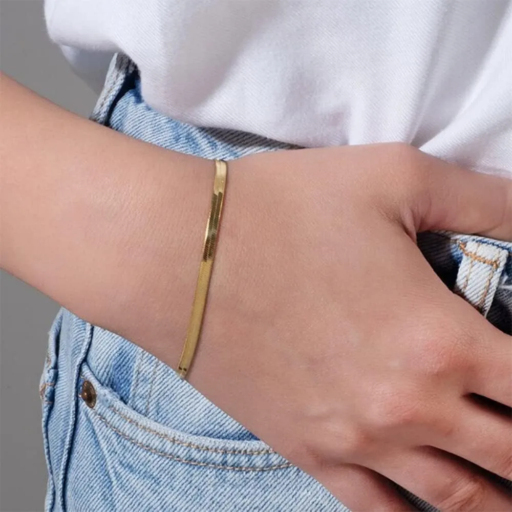Gold Bracelets for Women 14K Gold Plated Dainty Gold Bracelet Lightweight Chain Bracelet Satellite Bar Bead CZ Four Leaf Clover Bracelet Simple Minimalist Handmade Jewelry Gift