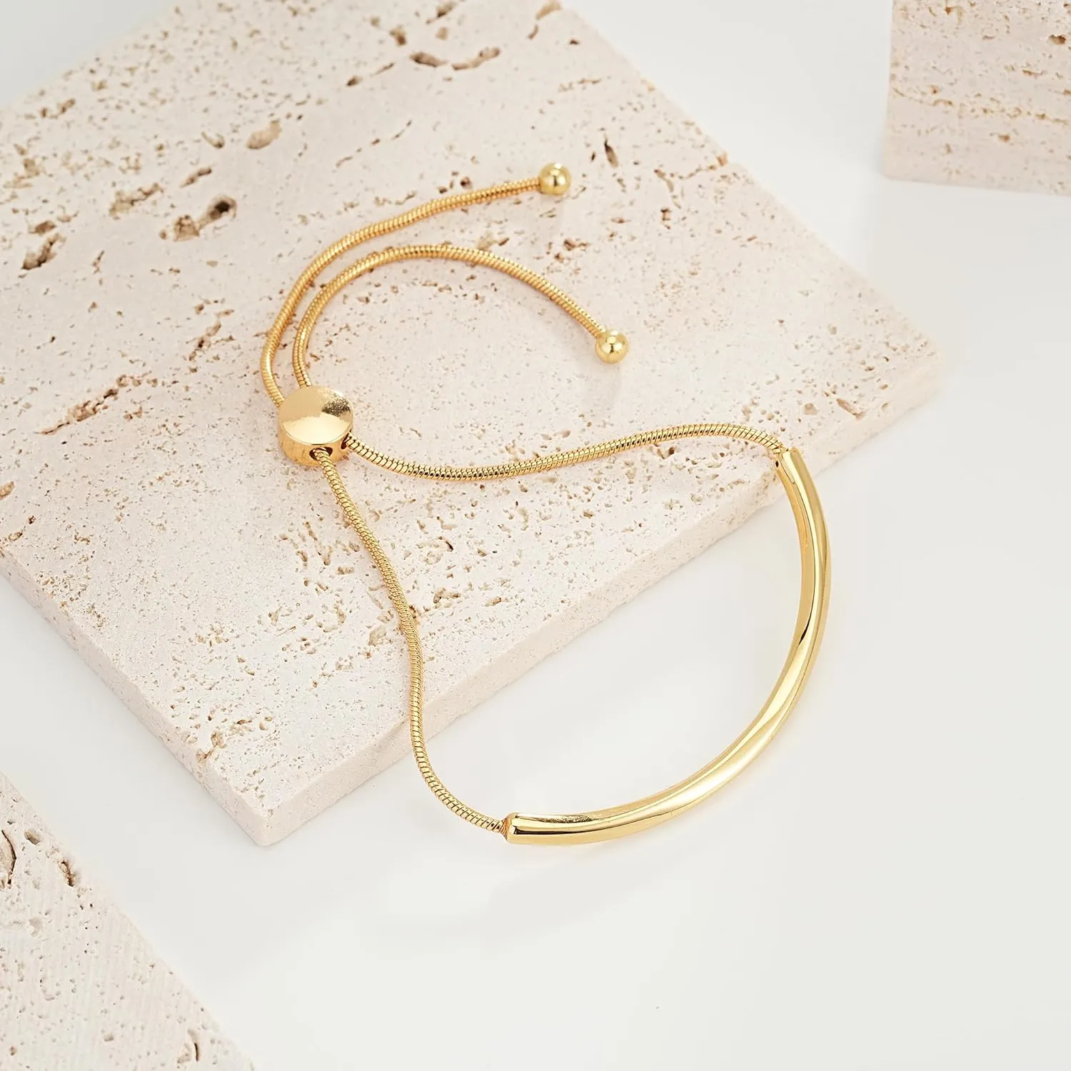 Gold Bracelets for Women, Watchband/Adjustable Slider Bracelet Twist Bar Chain Bangle Bracelets Friendship Jewelry Gifts for Everyday Wear