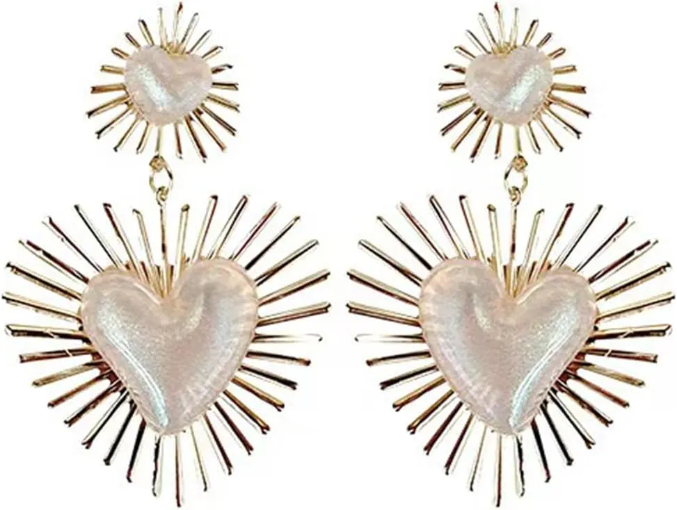 Gold Heart Drop Earrings for Women Chunky Heart Drop Earrings Boho Shell Earrings Heart Statement Earrings Valentine's Day Gift