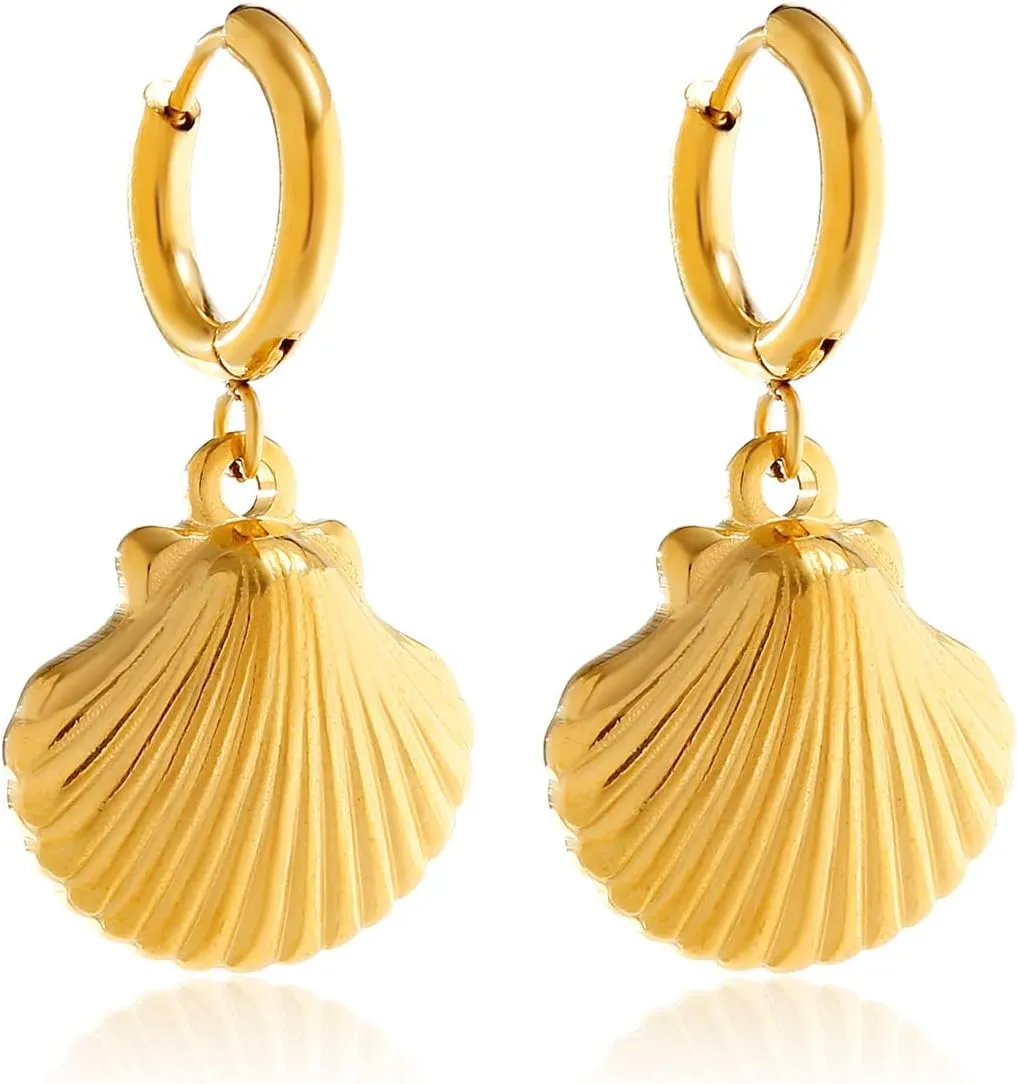 Gold Shell Earrings for Women Dainty Stud Earrings Seashell Drop Dangle Earrings Trendy Jewelry for Women Spiral Earrings Hypoallergenic