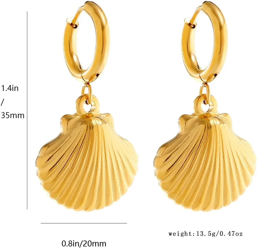 Gold Shell Earrings for Women Dainty Stud Earrings Seashell Drop Dangle Earrings Trendy Jewelry for Women Spiral Earrings Hypoallergenic