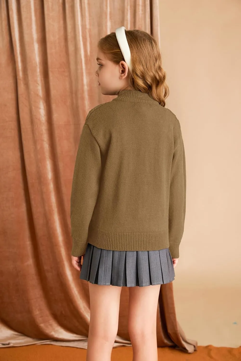 GRACE KARIN Girls Knit Cardigan Sweater Zip Long Sleeve Kids School Uniform Fall Jacket Size 6-14