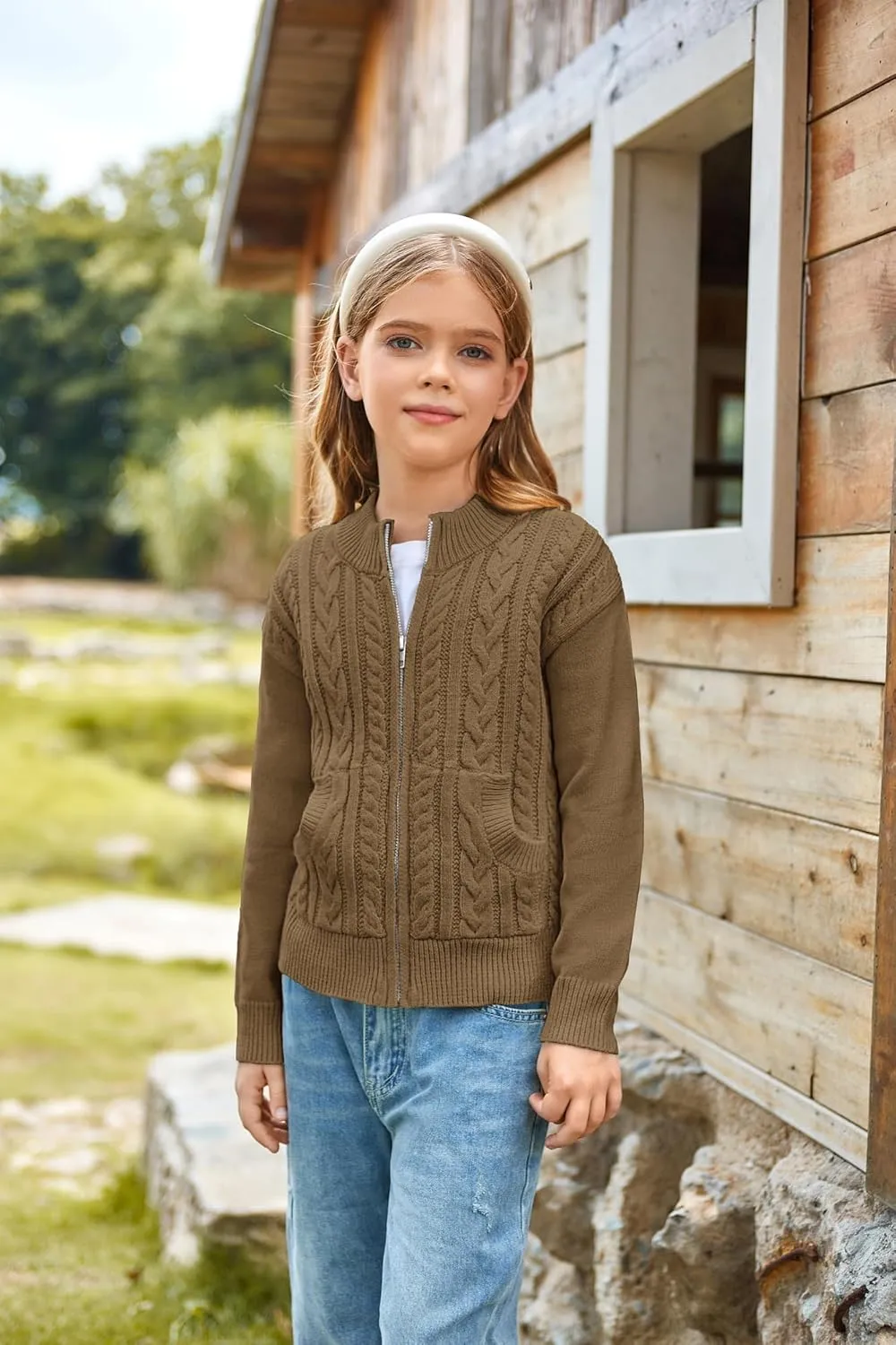 GRACE KARIN Girls Knit Cardigan Sweater Zip Long Sleeve Kids School Uniform Fall Jacket Size 6-14