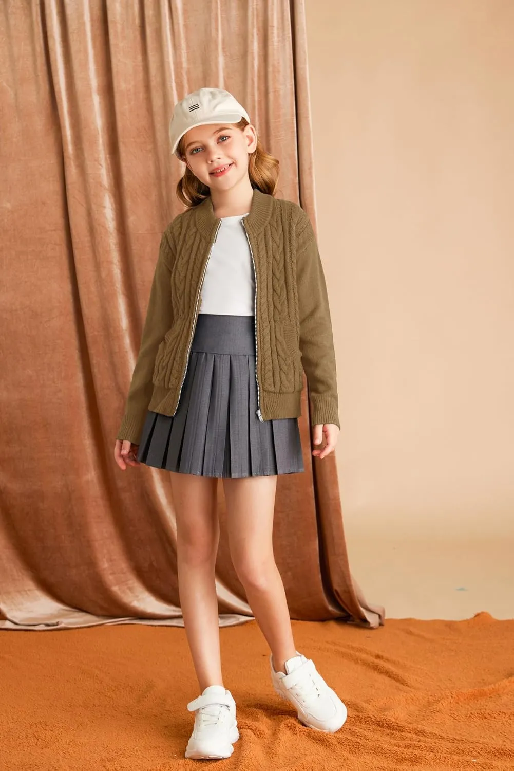 GRACE KARIN Girls Knit Cardigan Sweater Zip Long Sleeve Kids School Uniform Fall Jacket Size 6-14