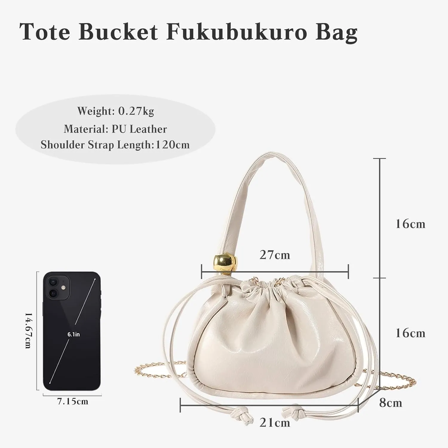 Handbag for Women PU Leather Crossbody Shoulder Small Satchel Fashion Top-handle Elegant Drawstring Bucket Tote