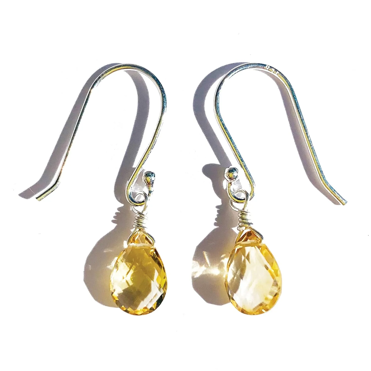 Handmade Natural Citrine Earrings, Faceted Teardrop Dangle Quartz, Bright Yellow Pear Drops, Hand Wrapped Sterling Silver Jewelry, Premium Natural Crystals for Women