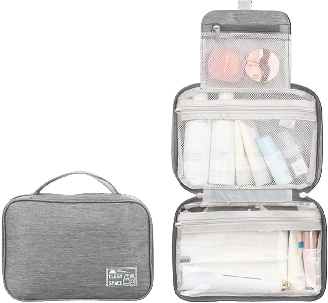 Hanging Toiletry Bags for Traveling Women,10 X 6.5 Inch Big Makeup Bag,Portable Large Capacity Foldable Travel Bag for Toiletries,Waterproof Travel Cosmetic Bag,Travel Accessories