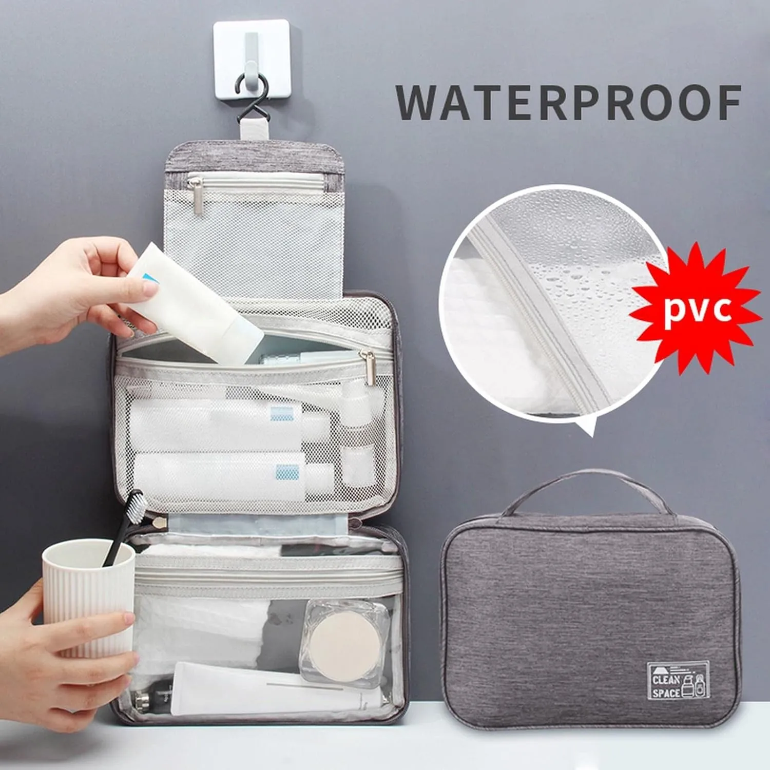 Hanging Travel Toiletry Kit,10 X 6.5 Inch Big Makeup Bag,Portable Foldable Large Capacity Toiletries Travel Bag with Compartment,Waterproof Travel Cosmetic Bag,Travel Accessories