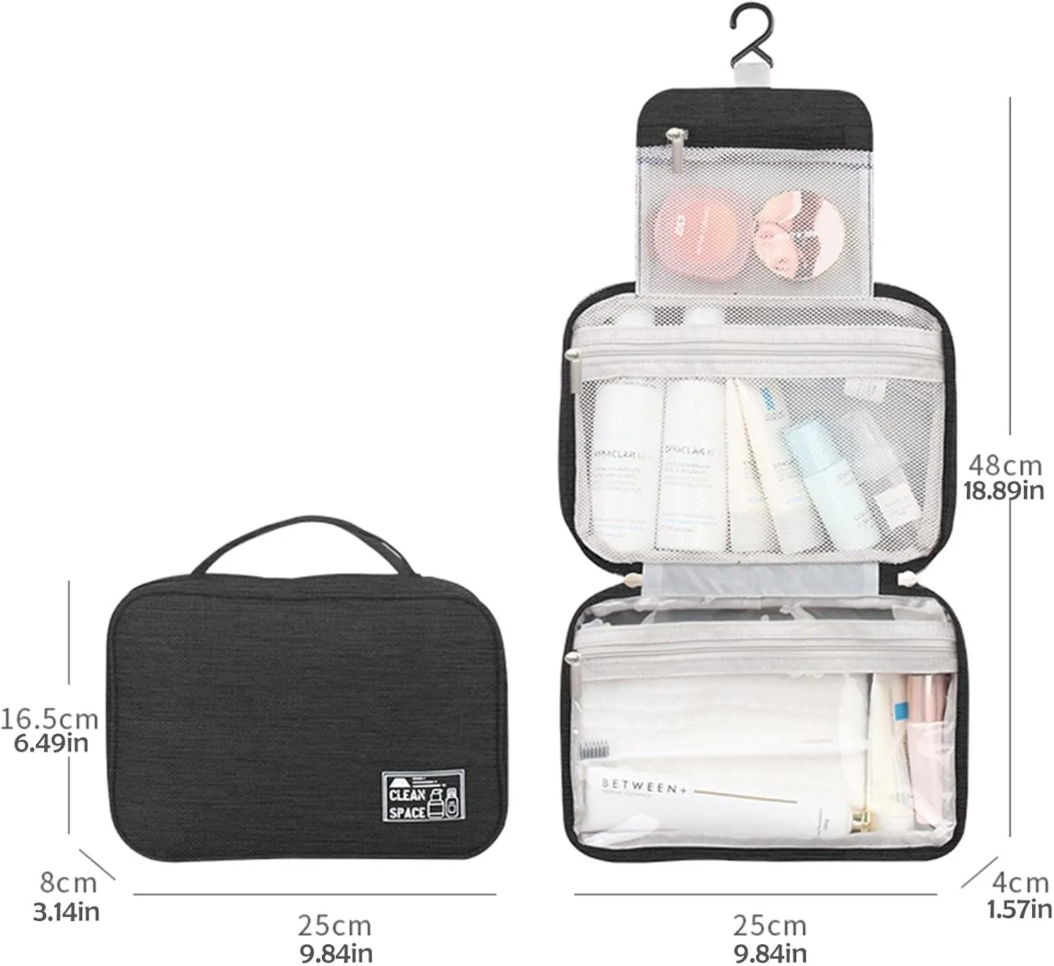 Hanging Travel Toiletry Kit,10 X 6.5 Inch Big Makeup Bag,Portable Foldable Large Capacity Toiletries Travel Bag with Compartment,Waterproof Travel Cosmetic Bag,Travel Accessories