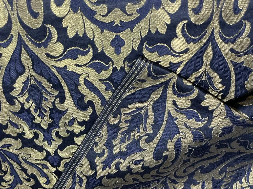 HEAVY Silk Brocade fabric KING KHAB NAVY X METALIC GOLD COLOR 44" wide BRO884[5]