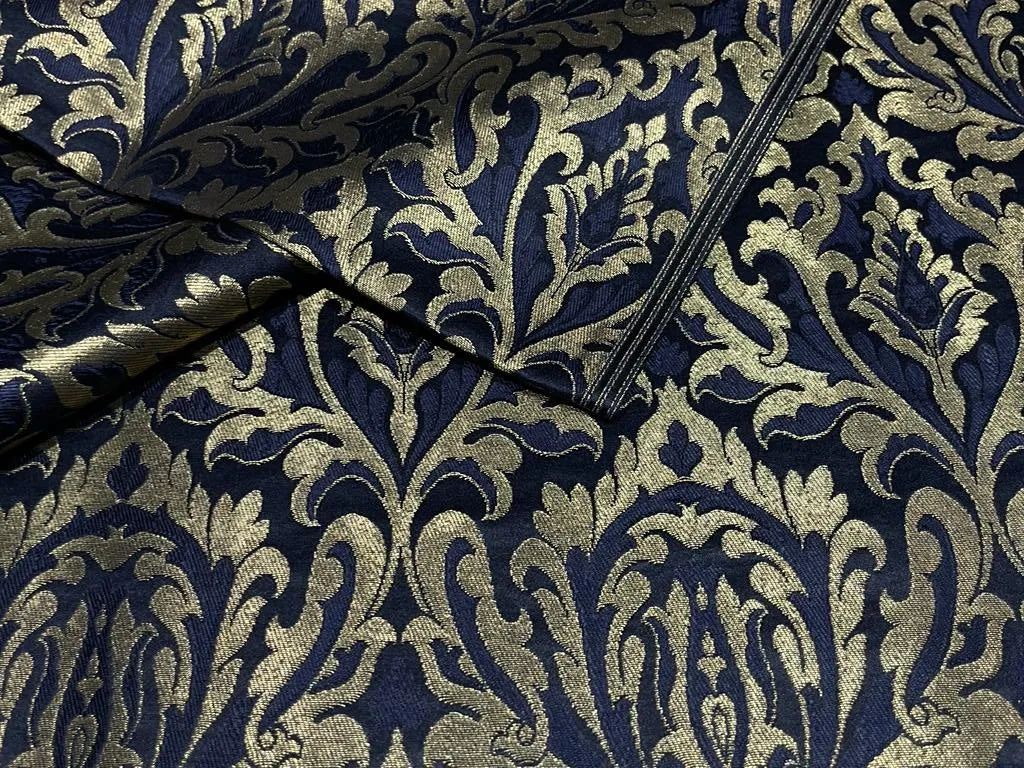 HEAVY Silk Brocade fabric KING KHAB NAVY X METALIC GOLD COLOR 44" wide BRO884[5]