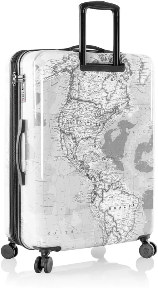 Heys Journey 3G Fashion Spinner, Lightweight and Durable, Expandable with A Glossy Protective Clear Coat, Comfortable Cushioned Grip and Side Handles, Men and Women, Black/White Map, Check-In 30-Inch