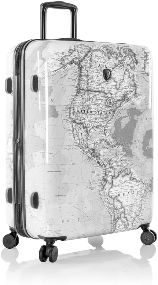 Heys Journey 3G Fashion Spinner, Lightweight and Durable, Expandable with A Glossy Protective Clear Coat, Comfortable Cushioned Grip and Side Handles, Men and Women, Black/White Map, Check-In 30-Inch