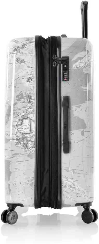 Heys Journey 3G Fashion Spinner, Lightweight and Durable, Expandable with A Glossy Protective Clear Coat, Comfortable Cushioned Grip and Side Handles, Men and Women, Black/White Map, Check-In 30-Inch