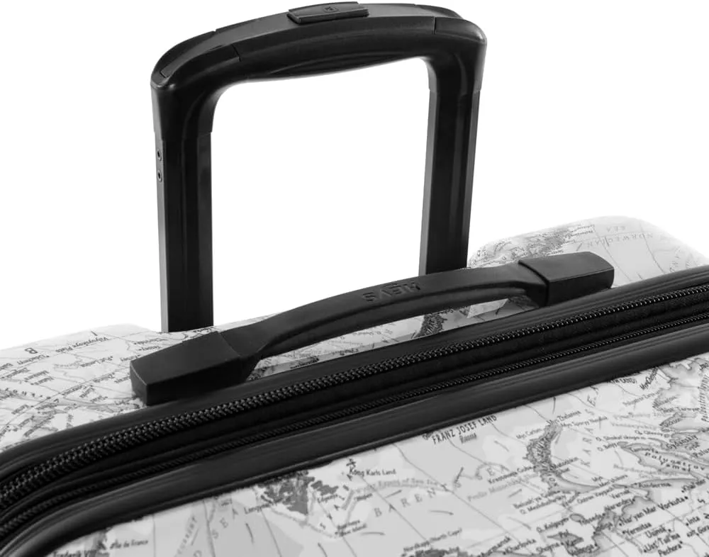 Heys Journey 3G Fashion Spinner, Lightweight and Durable, Expandable with A Glossy Protective Clear Coat, Comfortable Cushioned Grip and Side Handles, Men and Women, Black/White Map, Check-In 30-Inch