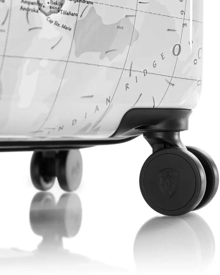 Heys Journey 3G Fashion Spinner, Lightweight and Durable, Expandable with A Glossy Protective Clear Coat, Comfortable Cushioned Grip and Side Handles, Men and Women, Black/White Map, Check-In 30-Inch