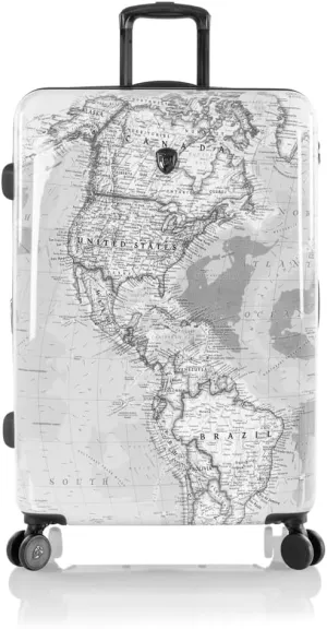Heys Journey 3G Fashion Spinner, Lightweight and Durable, Expandable with A Glossy Protective Clear Coat, Comfortable Cushioned Grip and Side Handles, Men and Women, Black/White Map, Check-In 30-Inch